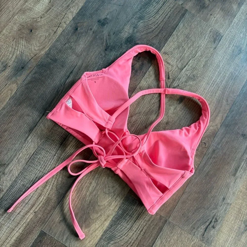 Athleta Pink Strappy Sports Bra Adjustable Back Tie Women's S Removable Padding